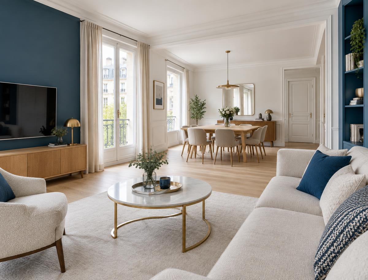 Appartement lumineux entièrement rénové avec salon et salle à manger ouverts
